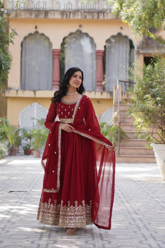 maroon elegant faux blooming embroidered